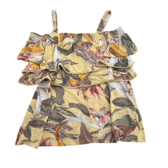 White House Black Market Yellow Floral Ruffle Off-Shoulder Top Small Soft Knit - Picture 1 of 5